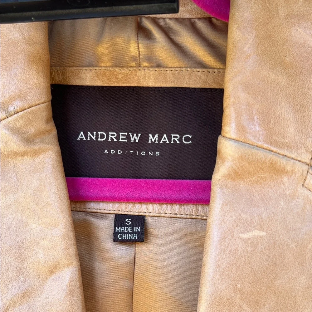 Andrew Marc Camel Leather Trench Coat size small - Picture 2 of 6